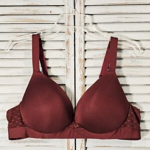CACIQUE Lane Bryant Lightly Lined Plunge 42B Maroon Cranberry Smooth No Wire Bra